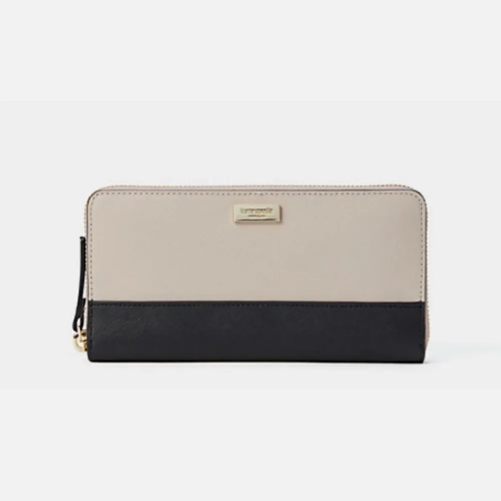 Kate Spade Taupe Black Colorblock Laurel Way Large Wallet Minimalist Preppy Chic